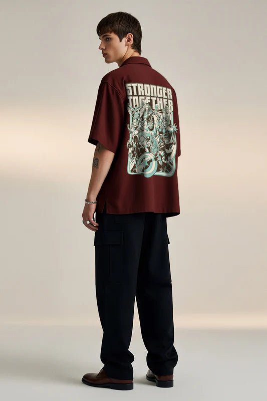 Light Mahogany Brown Oversized Graphic Print Loose Fit Shirt