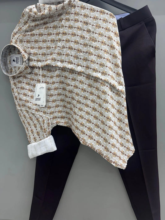 Men’s Stylish Printed Shirt Paired with Classic Pant for Casual and Party Wear