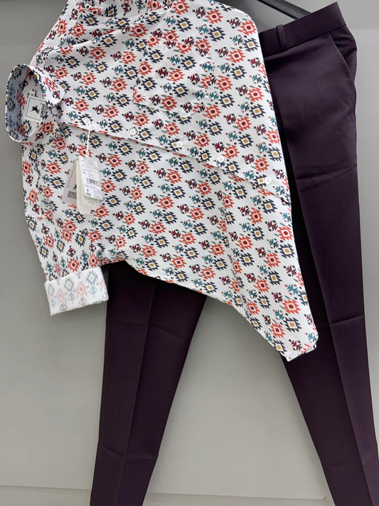 Men’s Stylish Printed Shirt Paired with Slim Fit Pant for Casual and Party Wear