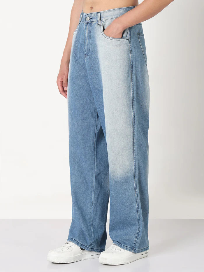 Blue Washed Baggy Fit Jeans for Men with Relaxed and Comfortable Design