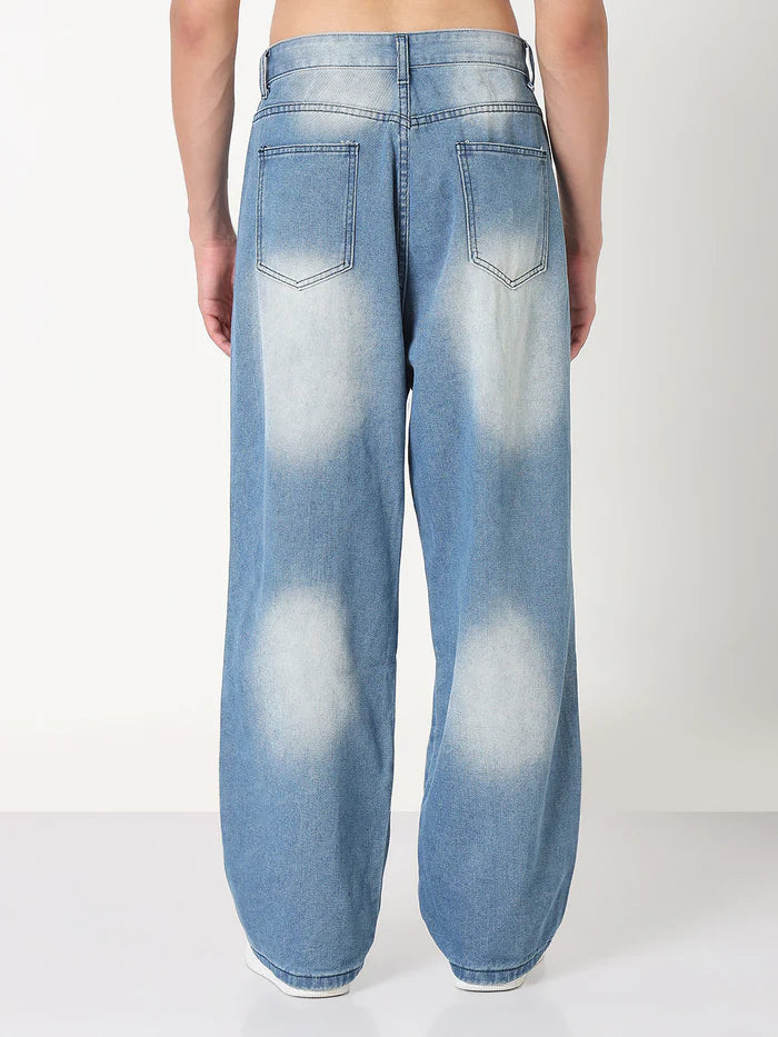 Blue Washed Baggy Fit Jeans for Men with Relaxed and Comfortable Design