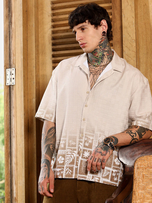Textured Ombre Tactile Shirt with Tropical Gradient Design for Daily and Vacation Wear