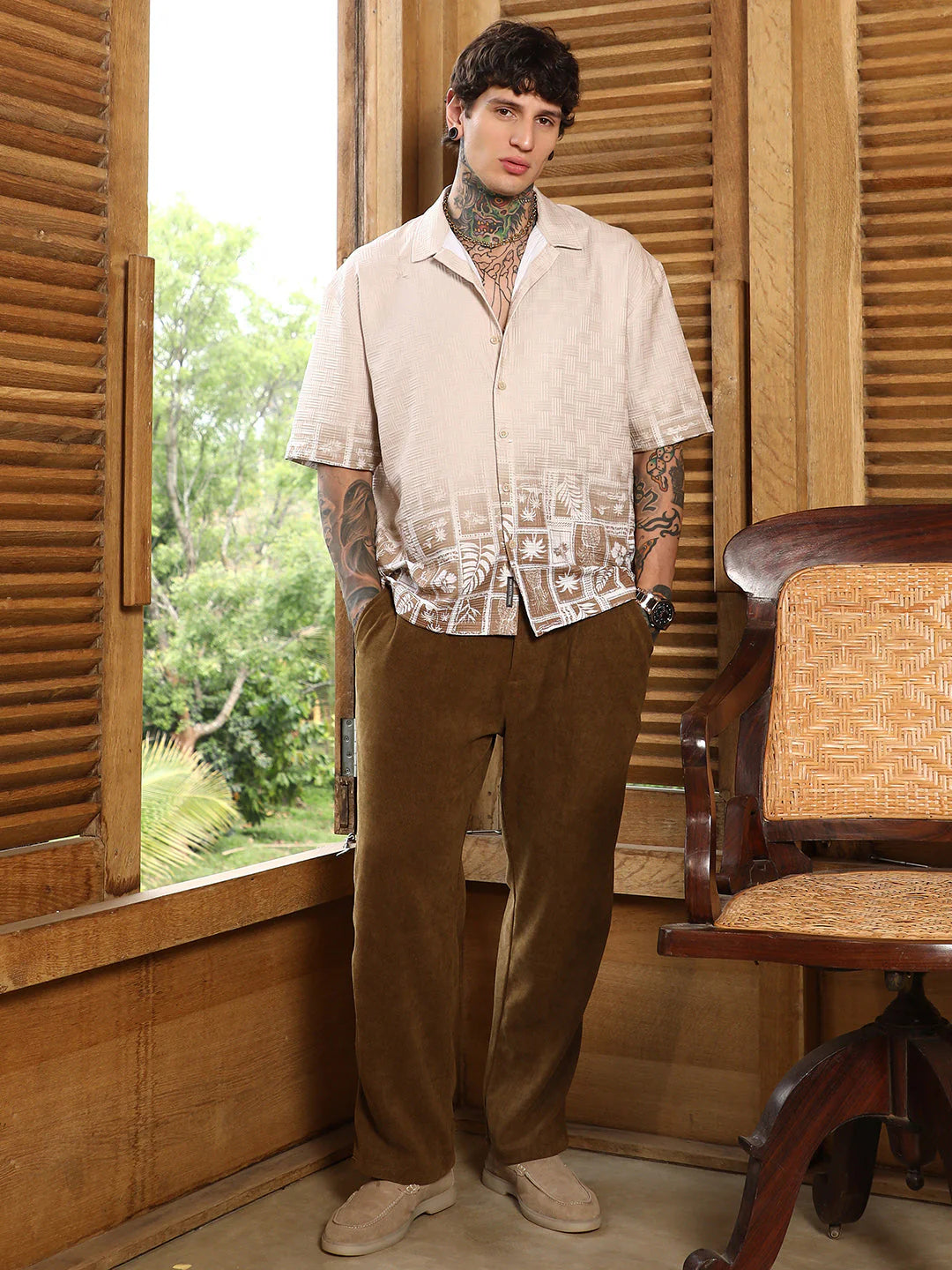 Textured Ombre Tactile Shirt with Tropical Gradient Design for Daily and Vacation Wear
