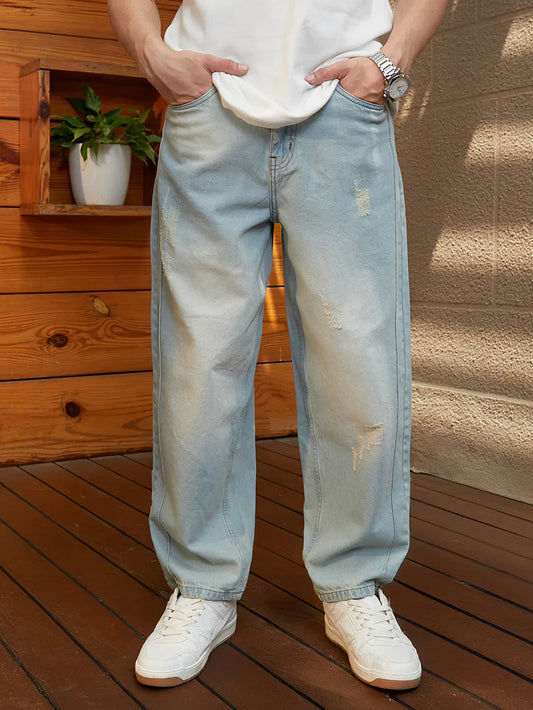 Light Wash Baggy Fit Denim Jeans for Men Perfect for Everyday and Casual Wear