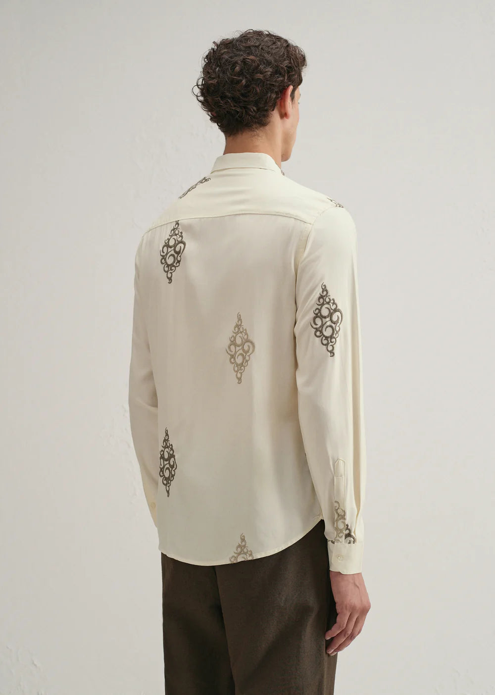 Comfortable Cream Embroidered Shirt for Men Featuring Circular Motif Design