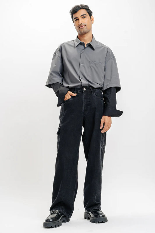 Coal Cut Baggy Straight Cargo Jeans for Men with Multiple Pockets and Relaxed Fit