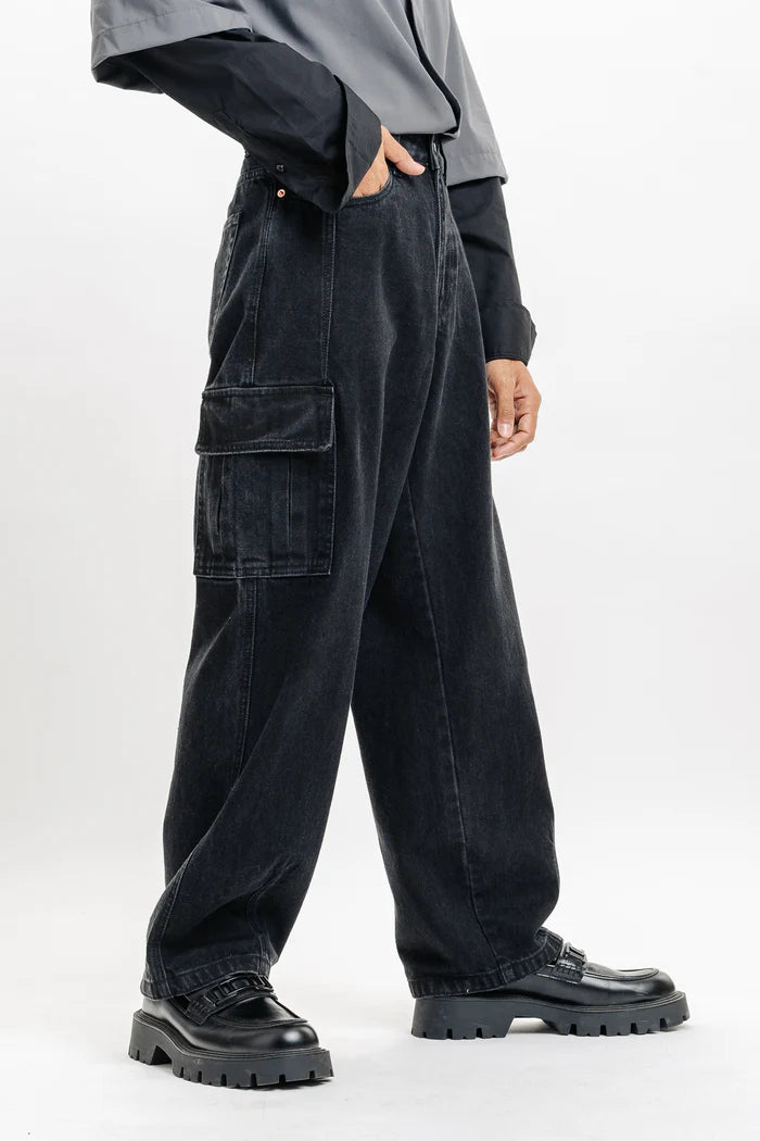 Coal Cut Baggy Straight Cargo Jeans for Men with Multiple Pockets and Relaxed Fit