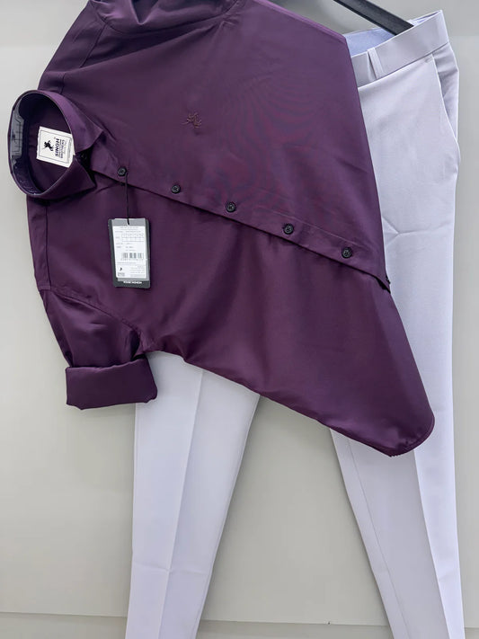 Men’s Stylish Purple Partywear Shirt with Classic Grey Formal Pant for Evening Events