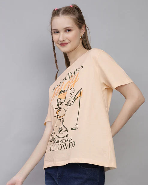 Fashionable Women’s Loose Fit T-Shirt with Cartoon Character Print