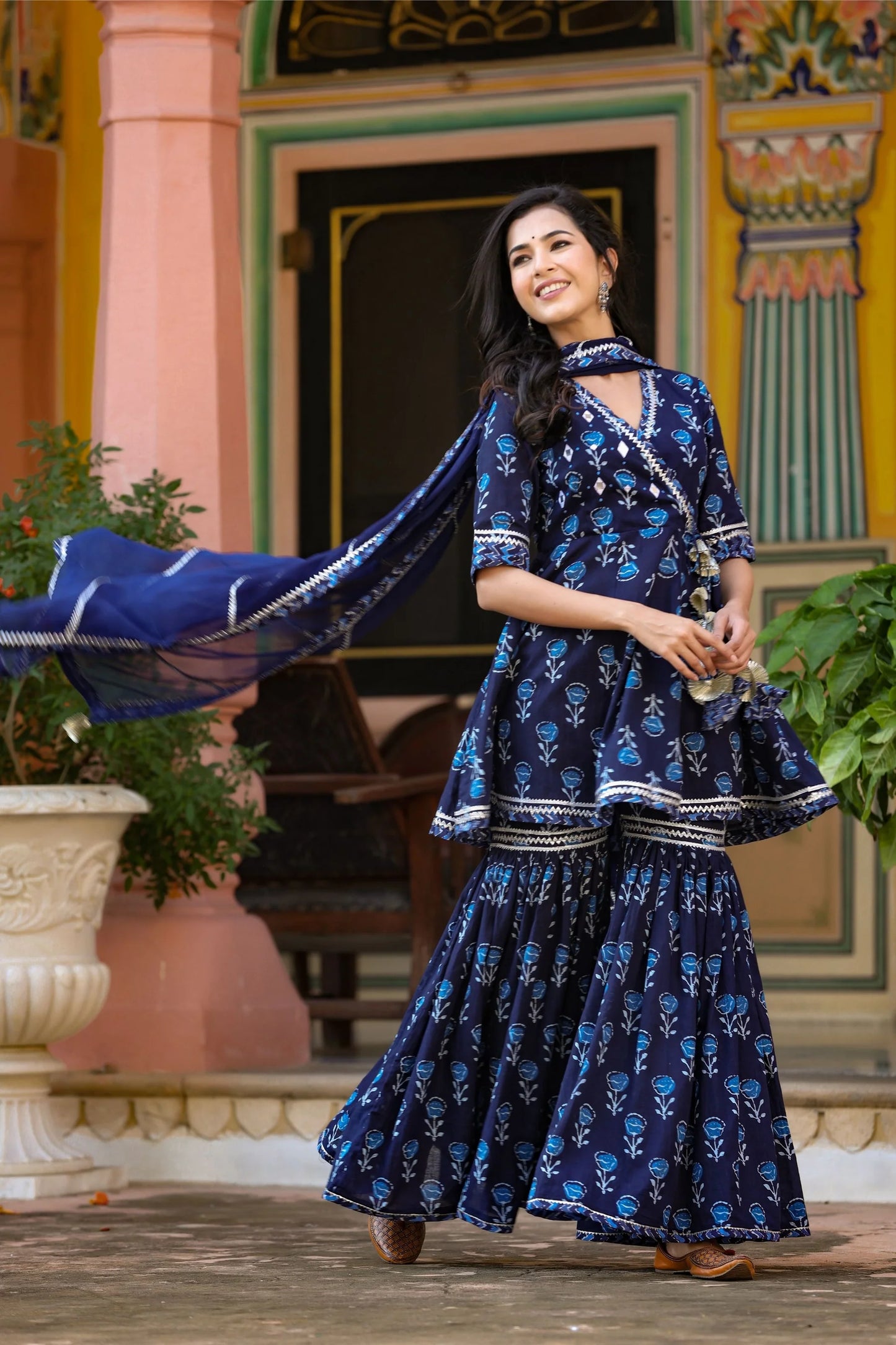 Indigo Handblock Sharara Set for Weddings and Gatherings