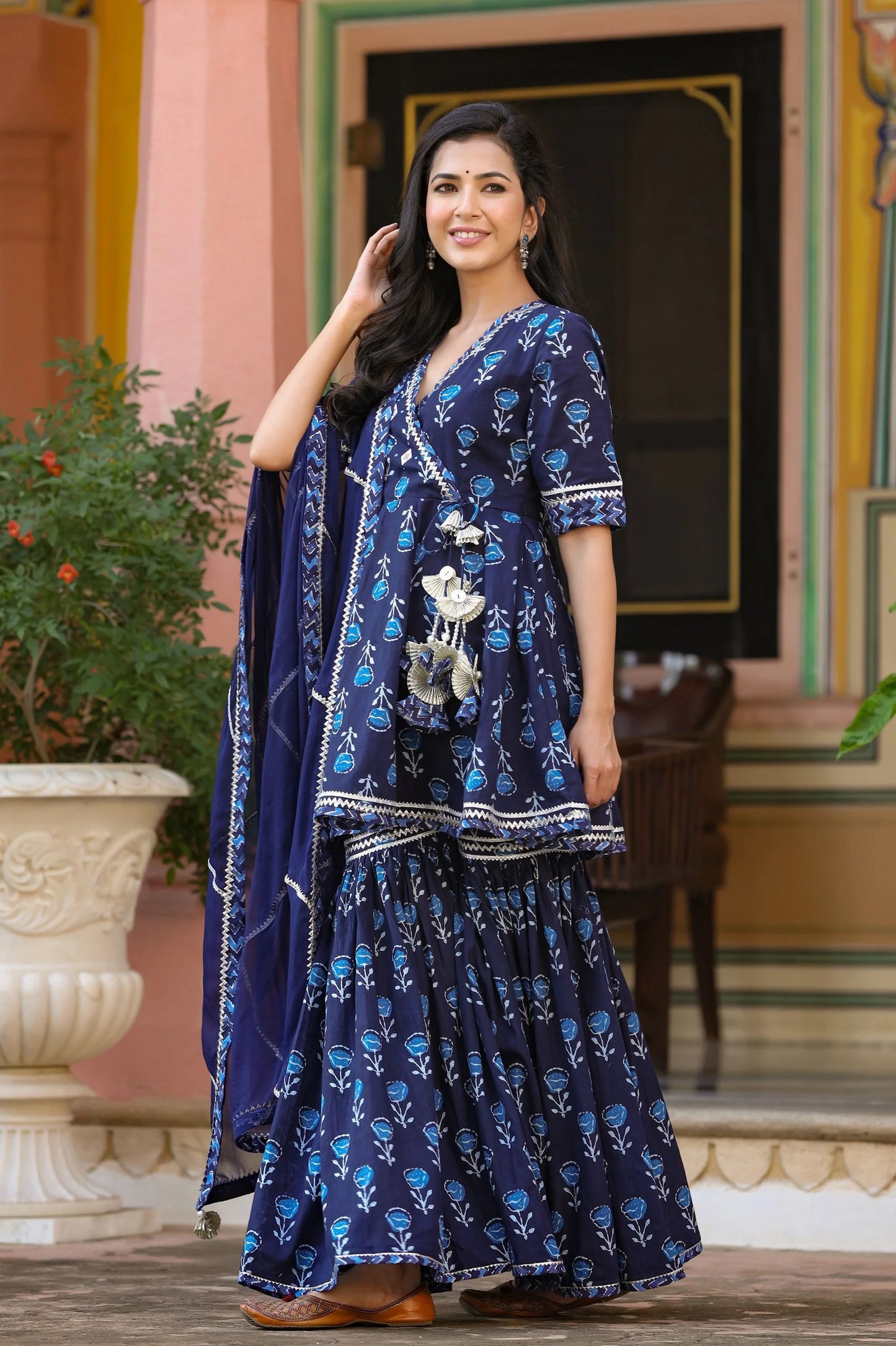 Indigo Handblock Sharara Set for Weddings and Gatherings