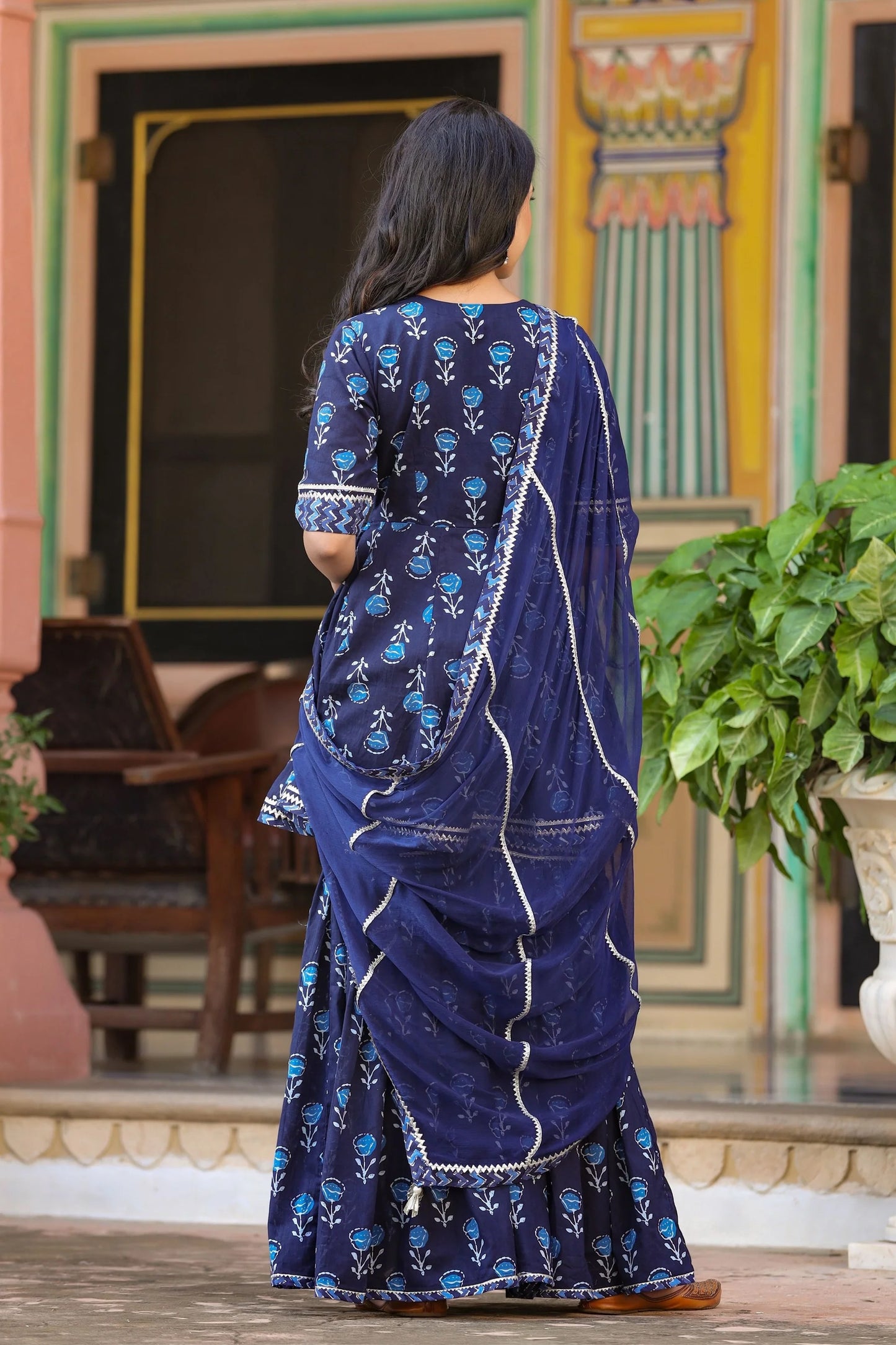Indigo Handblock Sharara Set for Weddings and Gatherings
