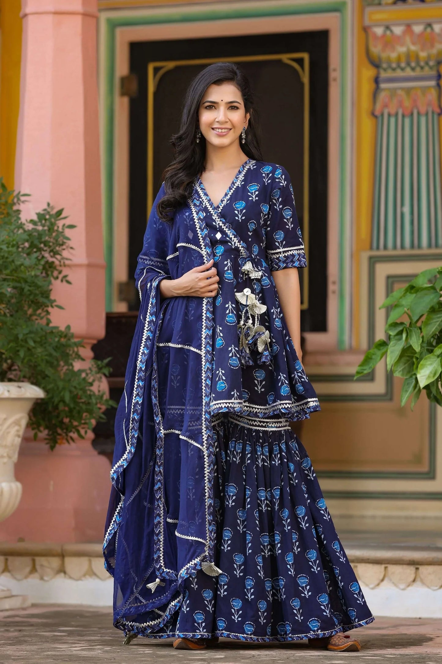 Indigo Handblock Sharara Set for Weddings and Gatherings