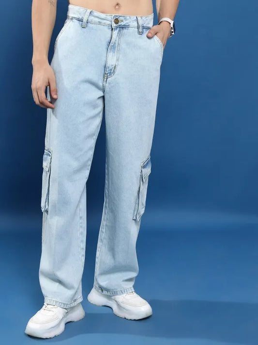 Light Blue Relaxed Baggy Cargo Pants for Men with Comfortable and Durable Fabric