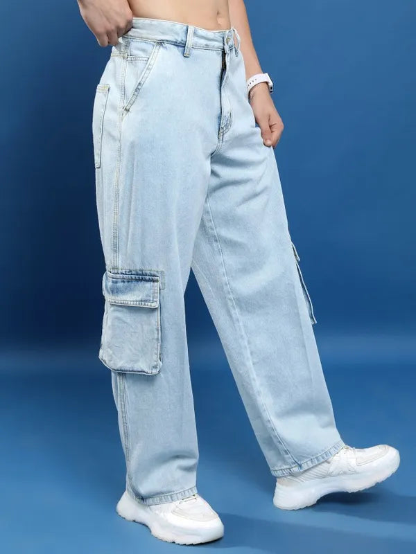 Light Blue Relaxed Baggy Cargo Pants for Men with Comfortable and Durable Fabric