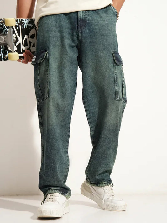 Blue Baggy Stretchable Jeans for Men with Comfortable and Relaxed Fit