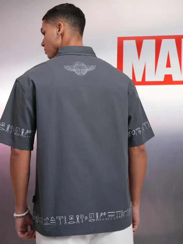 Men Blue Moon Knight Comic Printed Oversized Fit Casual Shirt