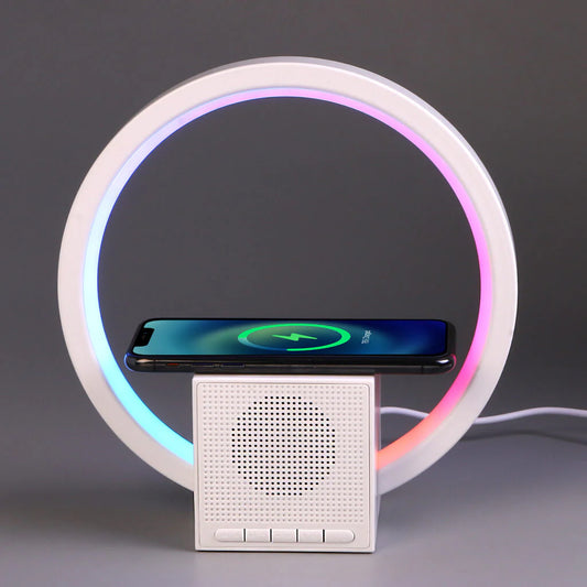 Smart Table Lamp with Wireless Charging and Bluetooth Speaker