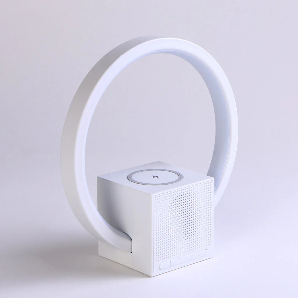Smart Table Lamp with Wireless Charging and Bluetooth Speaker
