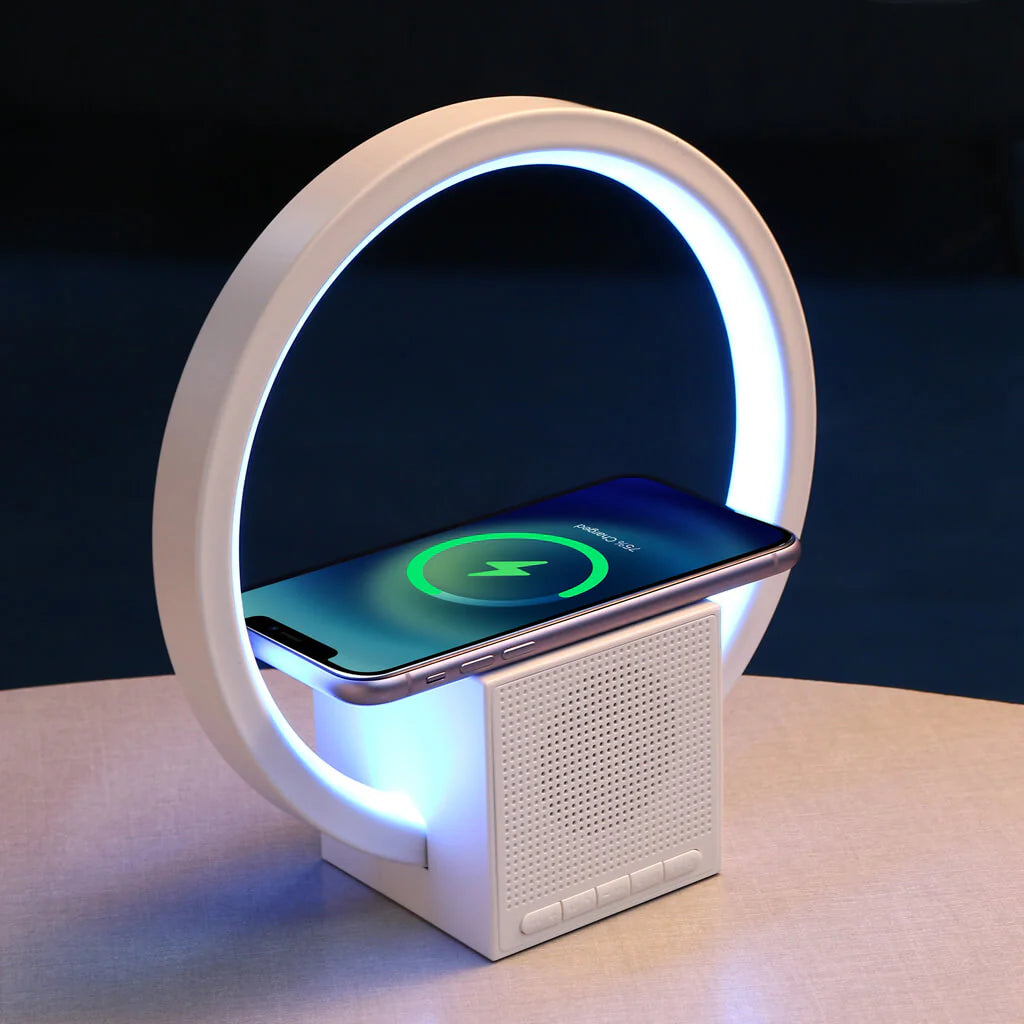 Smart Table Lamp with Wireless Charging and Bluetooth Speaker