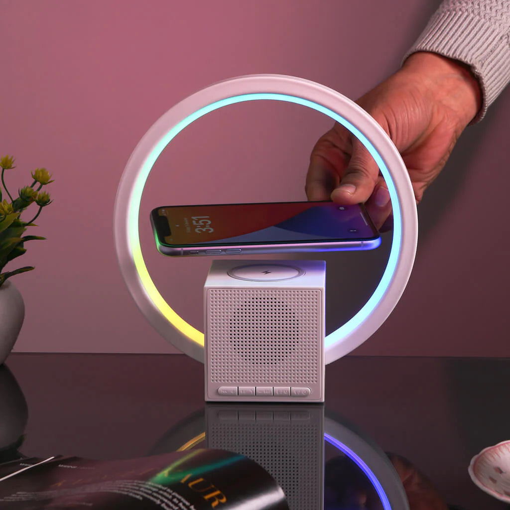 Smart Table Lamp with Wireless Charging and Bluetooth Speaker