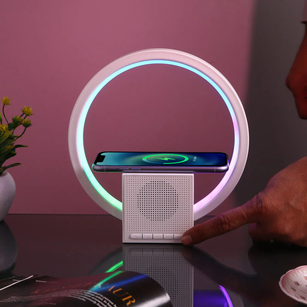 Smart Table Lamp with Wireless Charging and Bluetooth Speaker