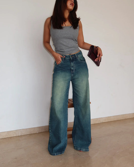 Relaxed Fit Shade Flow Wide Leg Jeans for Work and Casual Outfits