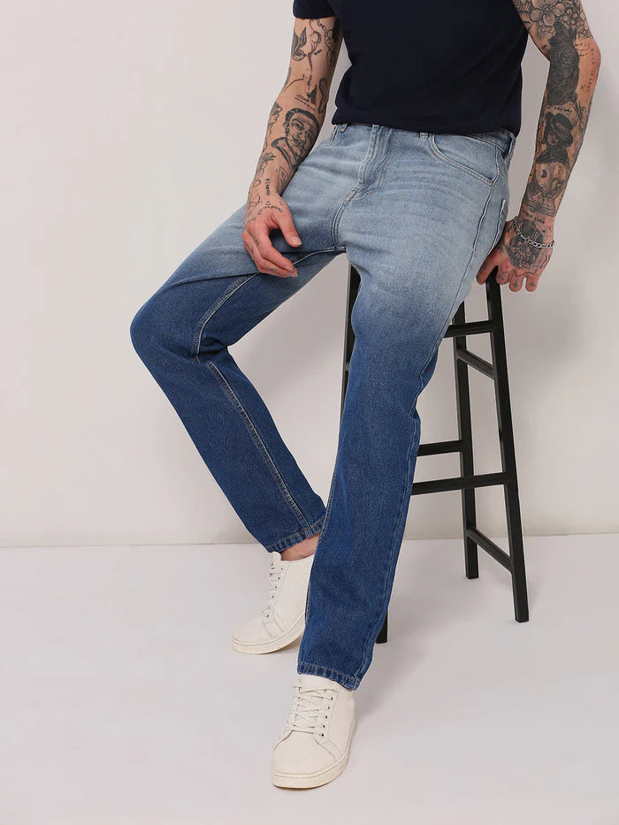 Blue Two Tone Relaxed Fit Jeans for Men with Modern and Versatile Look