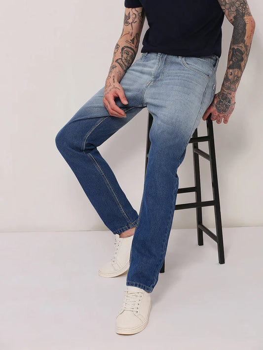 Blue Two Tone Relaxed Fit Jeans for Men with Modern and Versatile Look
