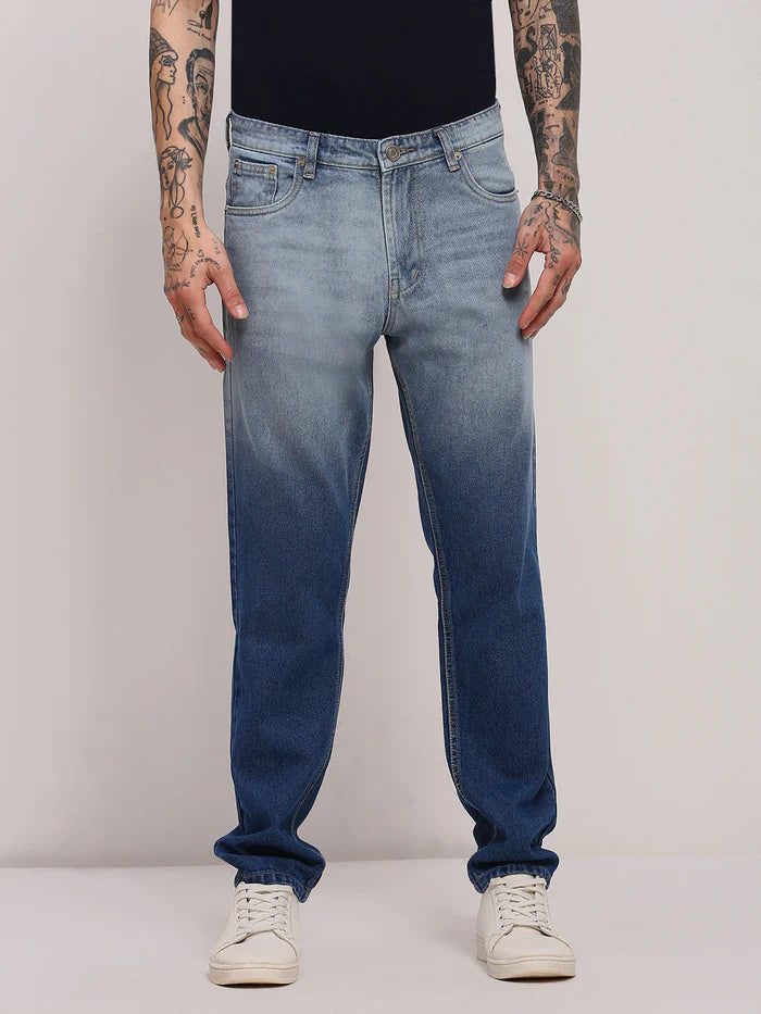 Blue Two Tone Relaxed Fit Jeans for Men with Modern and Versatile Look