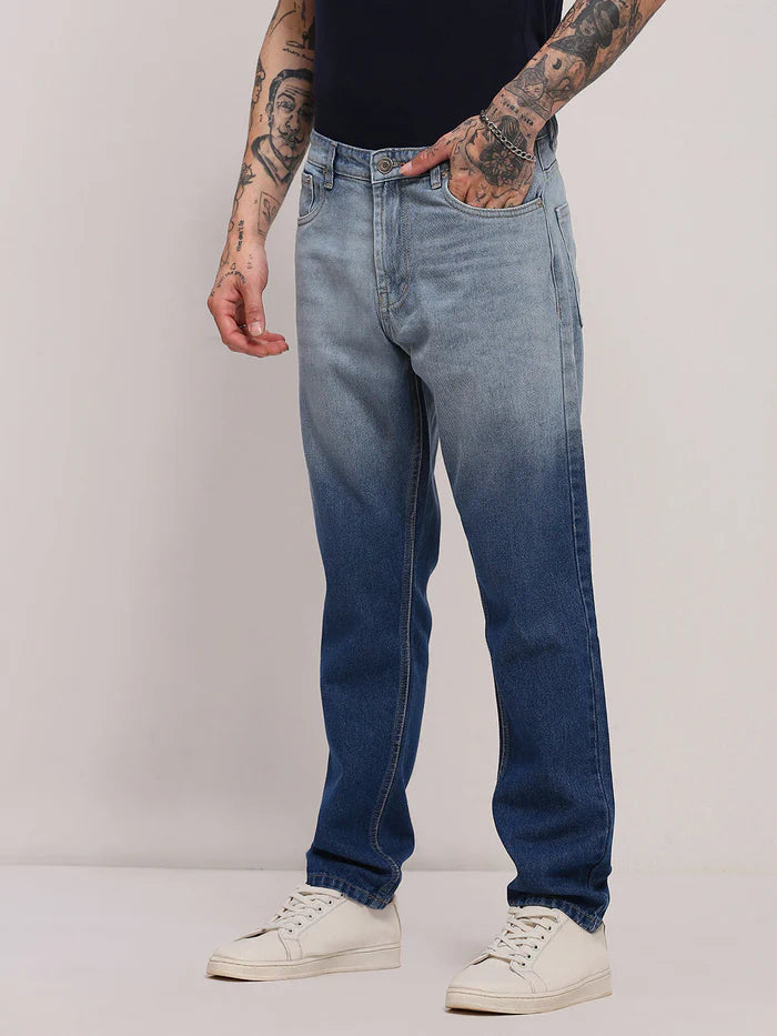 Blue Two Tone Relaxed Fit Jeans for Men with Modern and Versatile Look