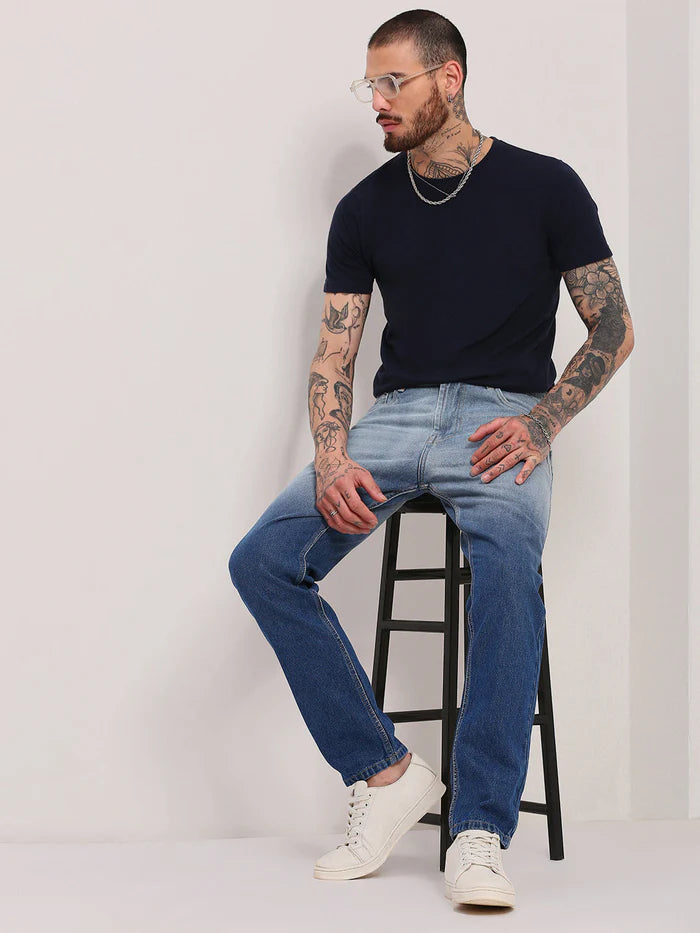 Blue Two Tone Relaxed Fit Jeans for Men with Modern and Versatile Look