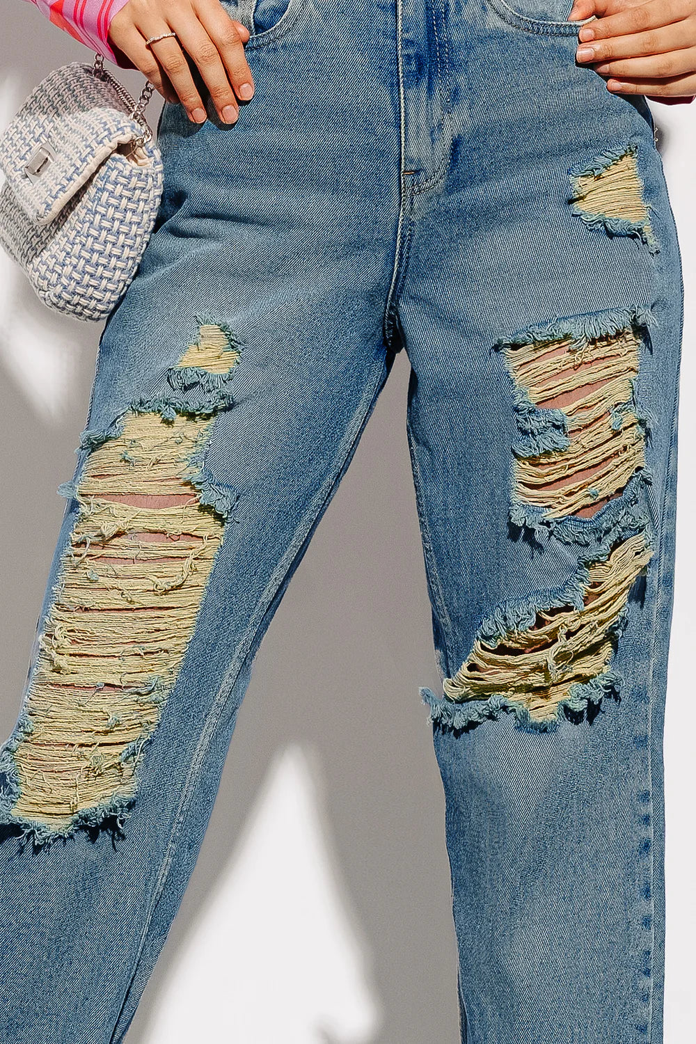 Modern Amber Distressed Womens Slouchy Jeans Trendy Loose Fit Fashion Denim Pants