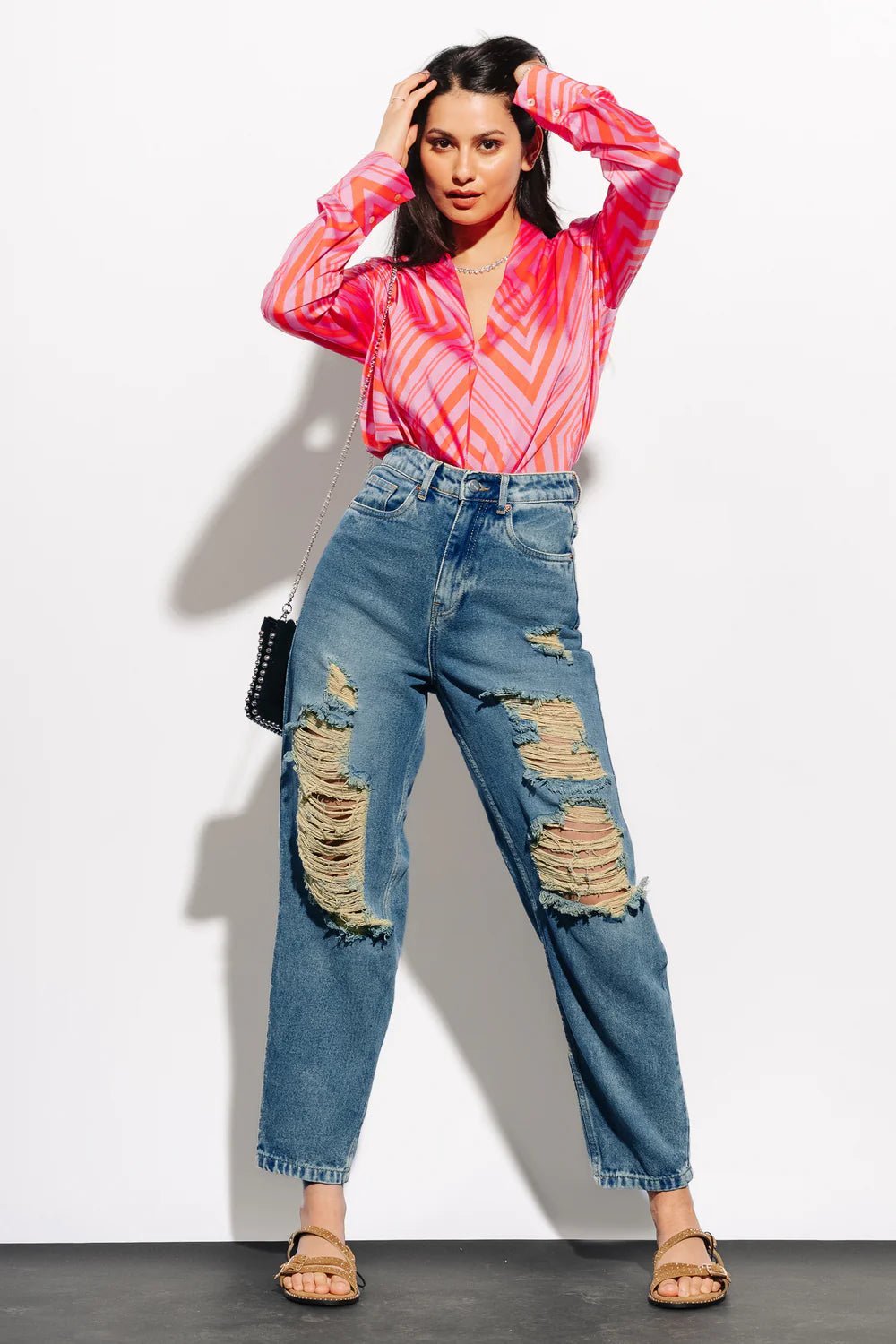 Modern Amber Distressed Womens Slouchy Jeans Trendy Loose Fit Fashion Denim Pants