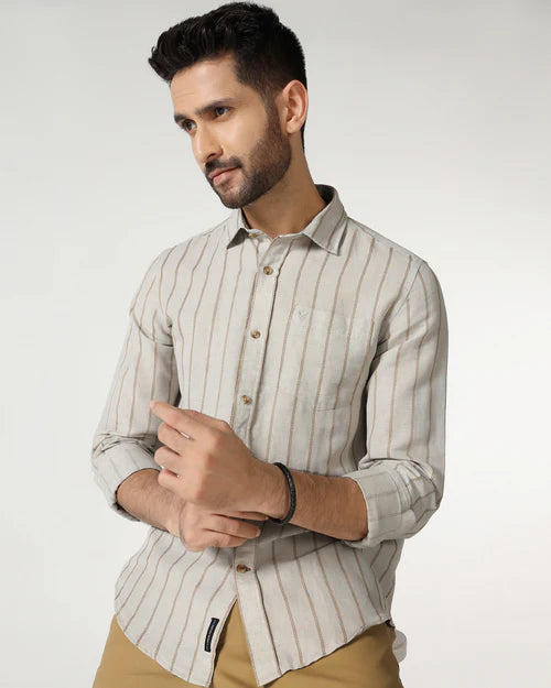 Lightweight Natural Linen Stripe Shirt for Men Everyday Casual Wear