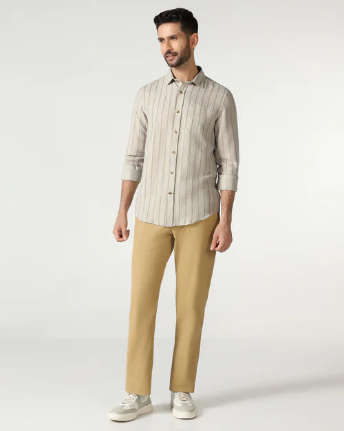 Lightweight Natural Linen Stripe Shirt for Men Everyday Casual Wear