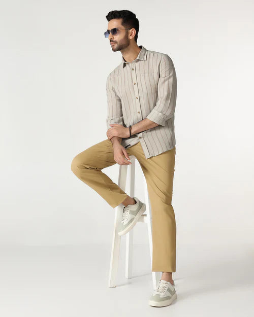 Lightweight Natural Linen Stripe Shirt for Men Everyday Casual Wear
