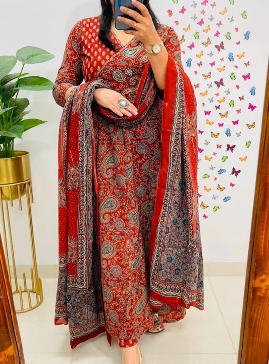 Comfortable Angrakha Style Anarkali Kurta Set for Women for Daily and Special Occasions