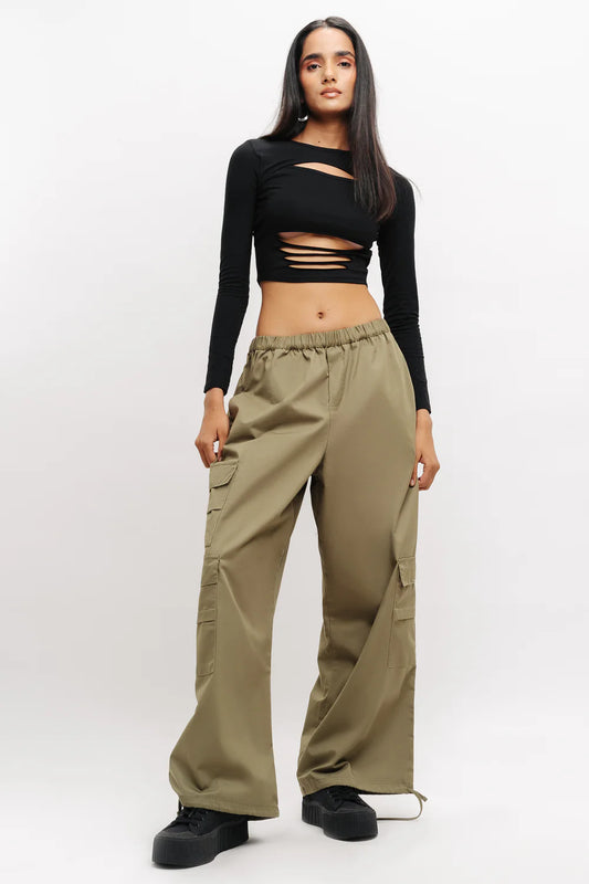 Modern Olive Baggy Pants Comfortable Loose Fit Casual Trousers for Women