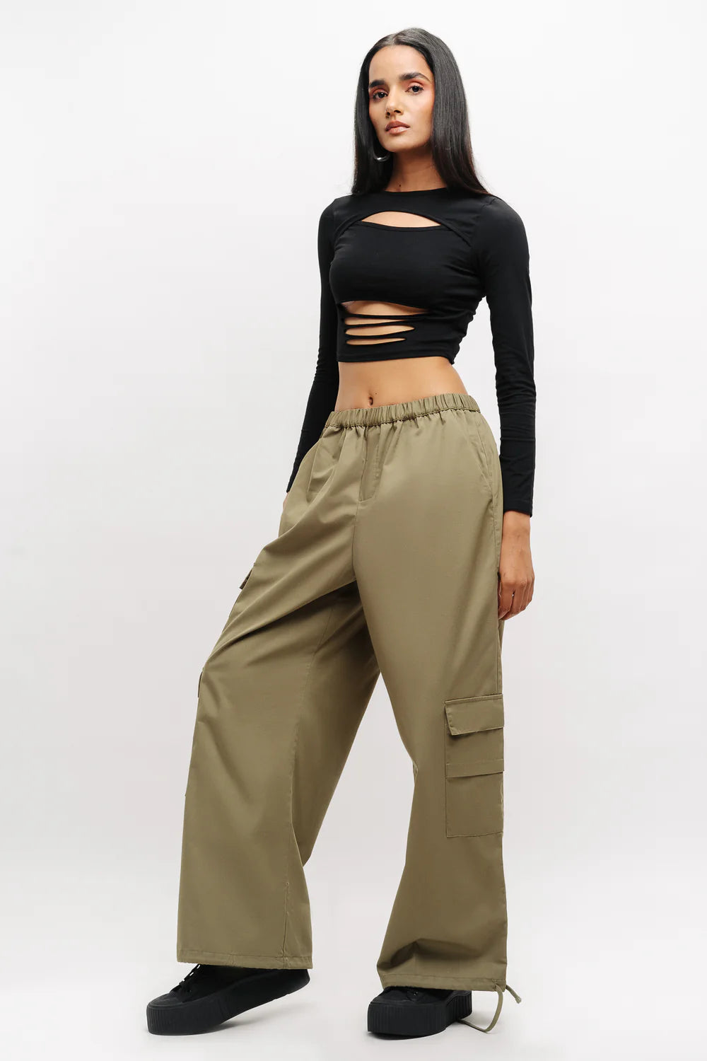 Modern Olive Baggy Pants Comfortable Loose Fit Casual Trousers for Women