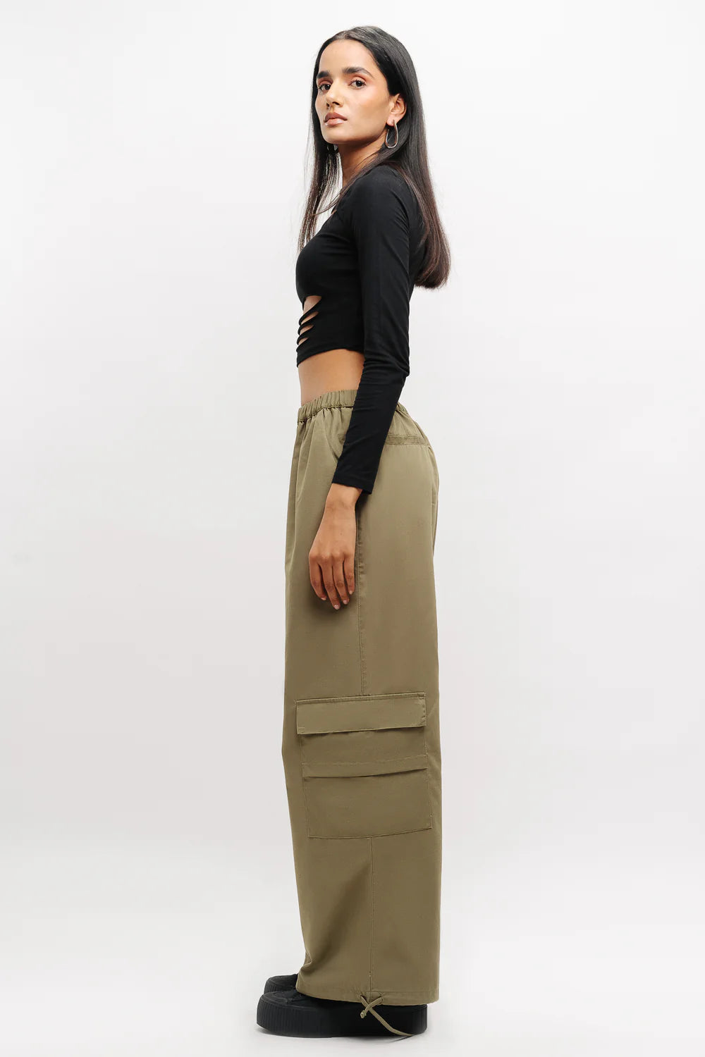 Modern Olive Baggy Pants Comfortable Loose Fit Casual Trousers for Women