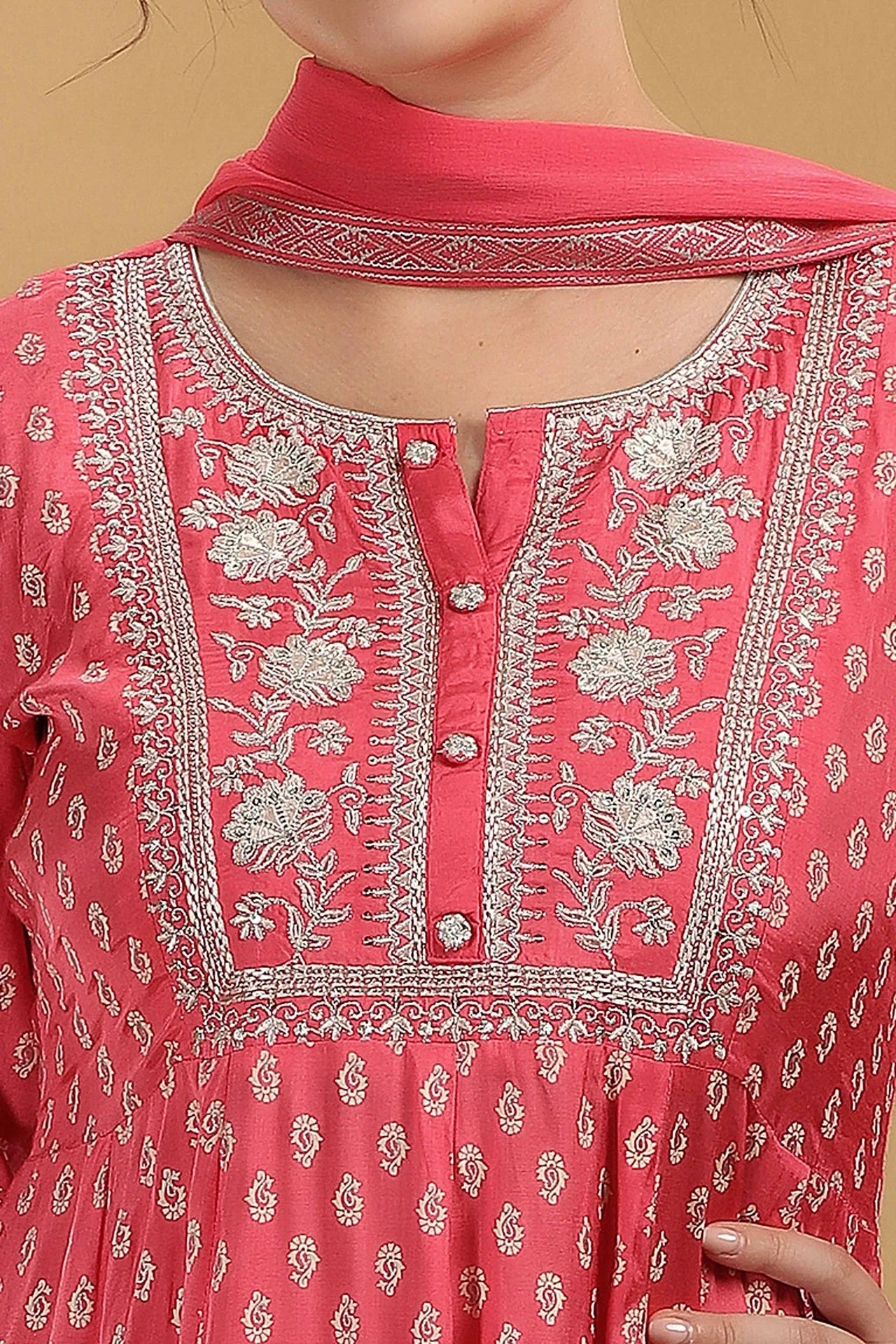 Fashionable Pink Santoon A-Line Kurta Pant and Dupatta Suit Set for Women with Elegant Print and Embroidery