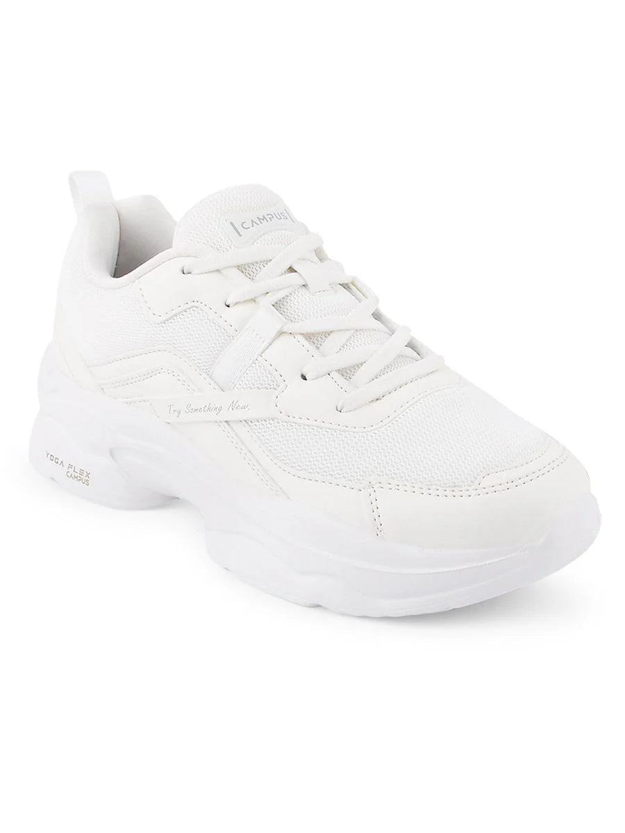 Comfortable White Women’s Athletic Sneakers with Flexible Outsole and Soft Insole