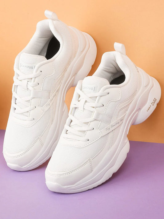 Comfortable White Women’s Athletic Sneakers with Flexible Outsole and Soft Insole