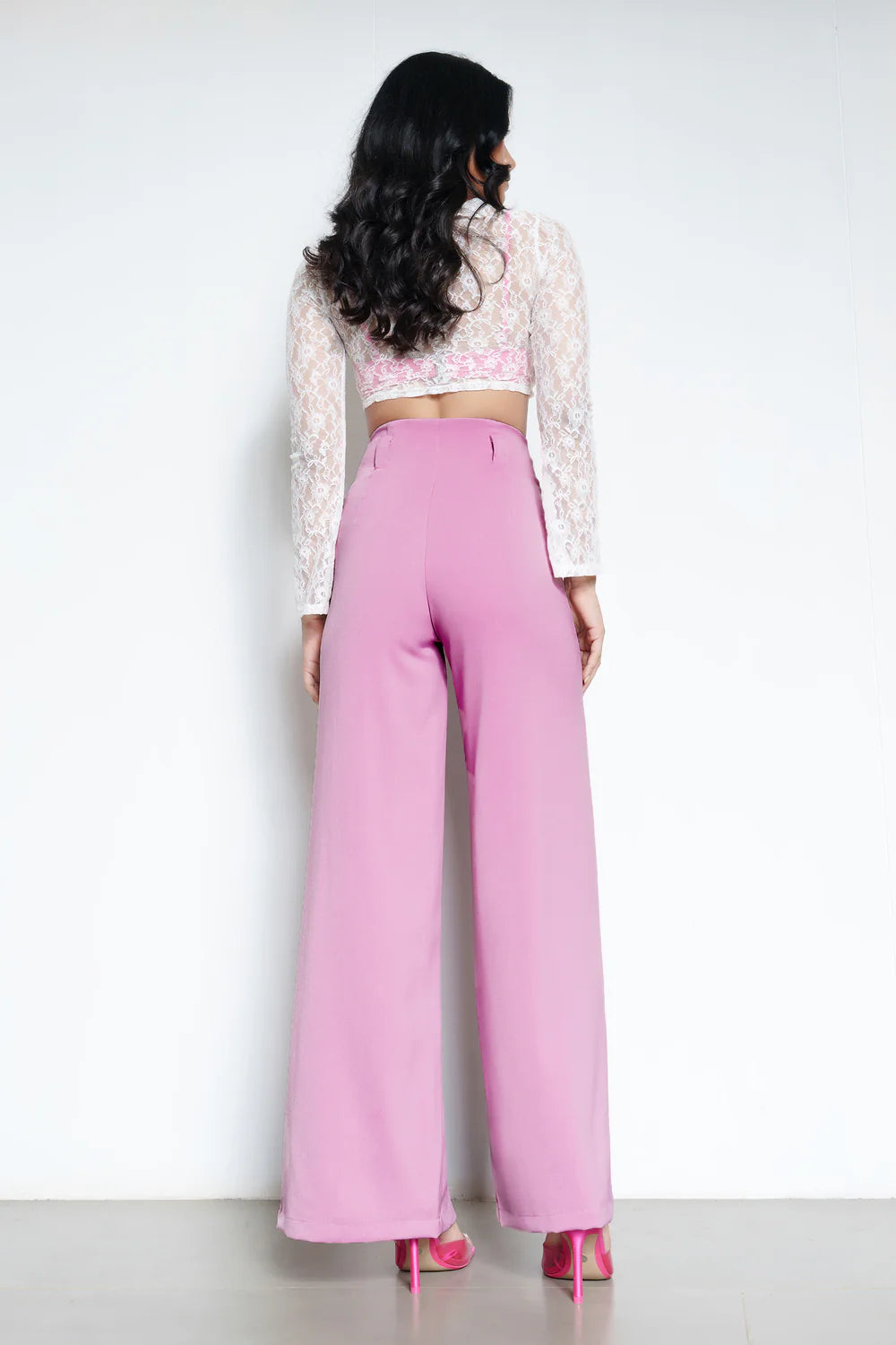 Stylish Flora Pink Front Slit Women’s Wide Pants with Elegant Flowing Silhouette