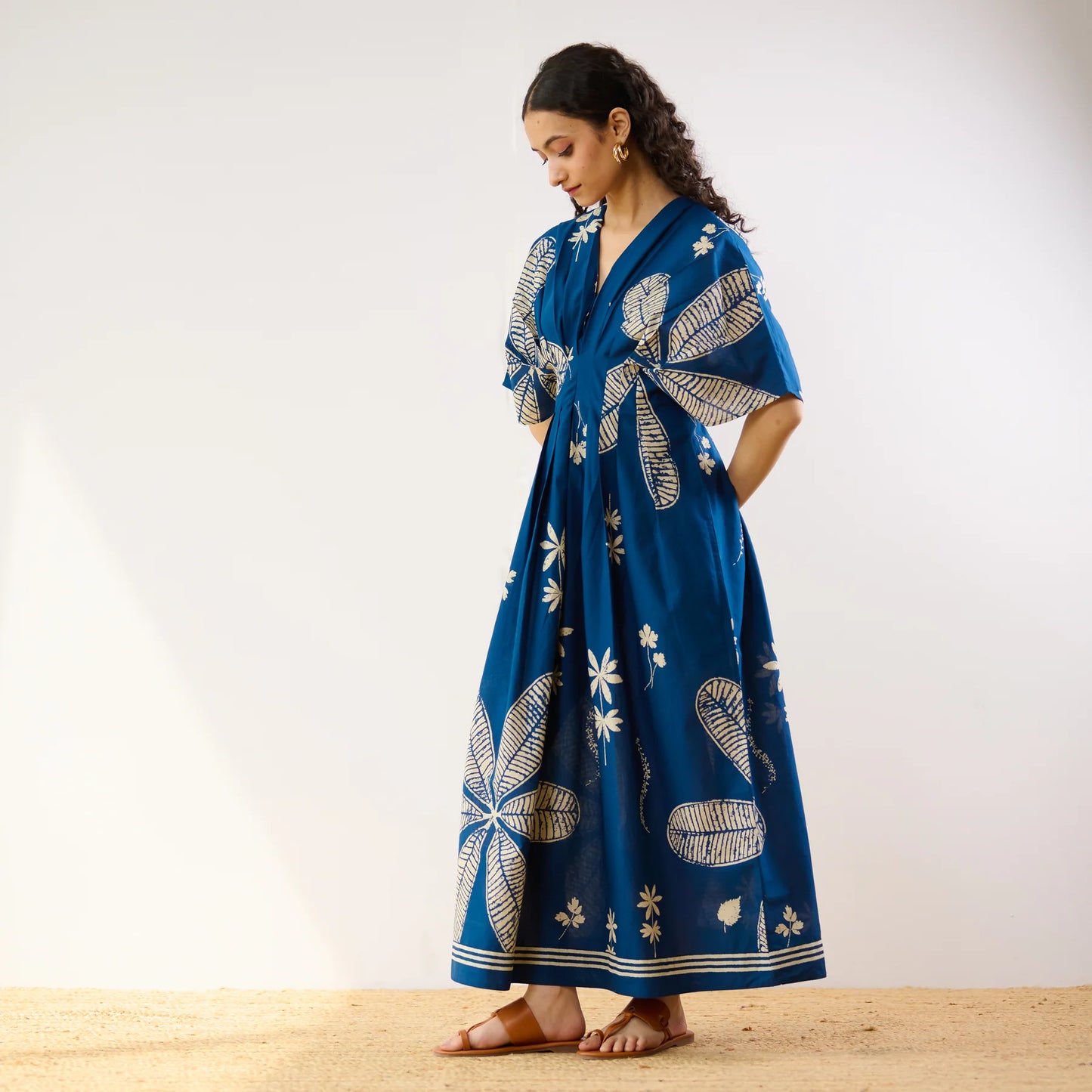 Comfortable Periwinkle Pleated Cotton Maxi Dress for Everyday Wear