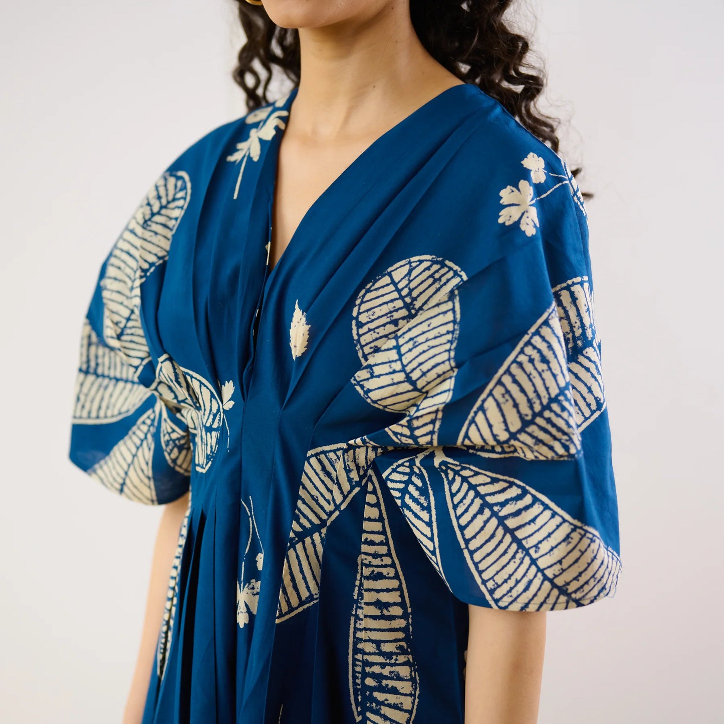 Comfortable Periwinkle Pleated Cotton Maxi Dress for Everyday Wear