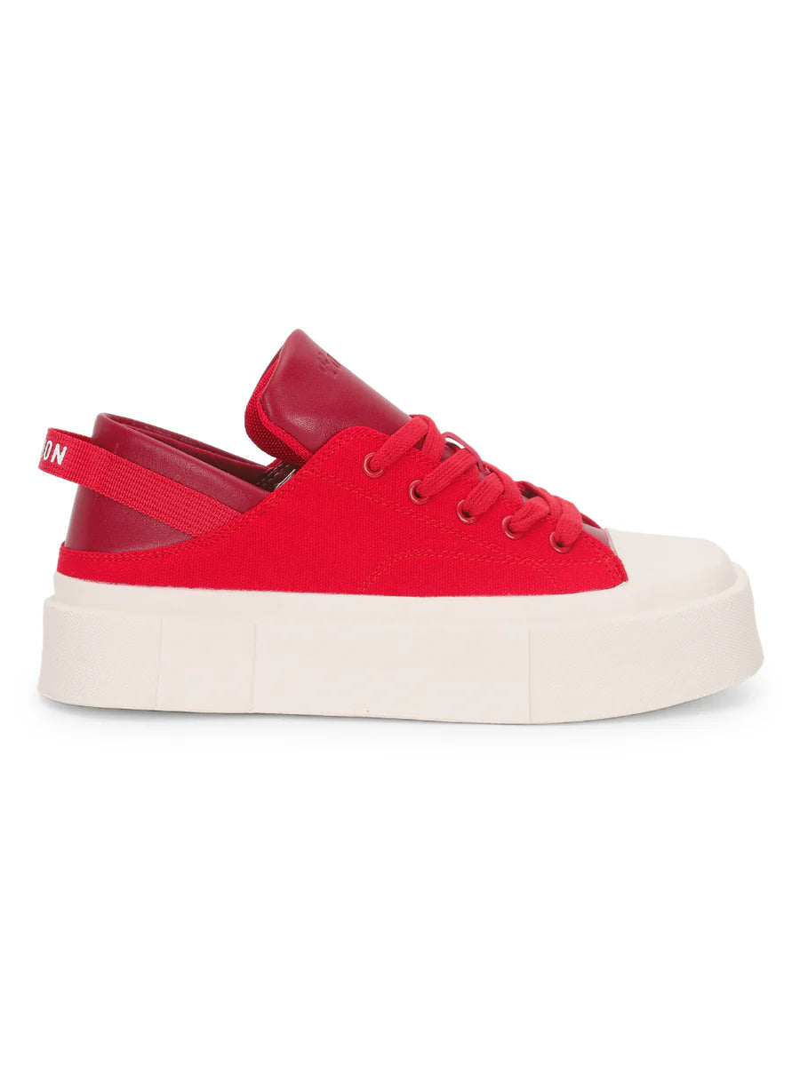 Streetwear Style Red Lace-Up Sneakers with Canvas Upper for Women