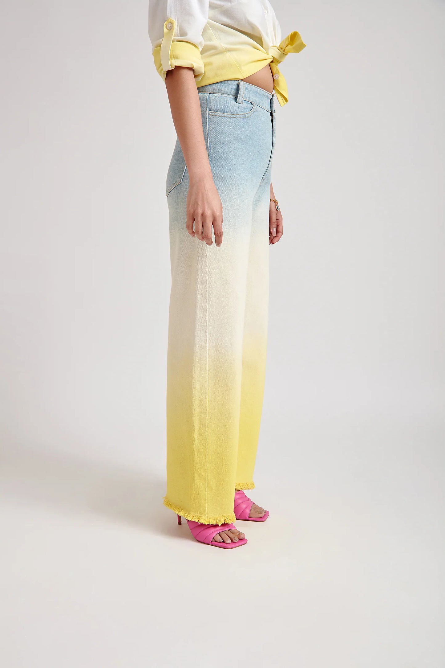 Fashionable Yellow Ombre Wide Leg or Straight Jeans in Two-Tone Design
