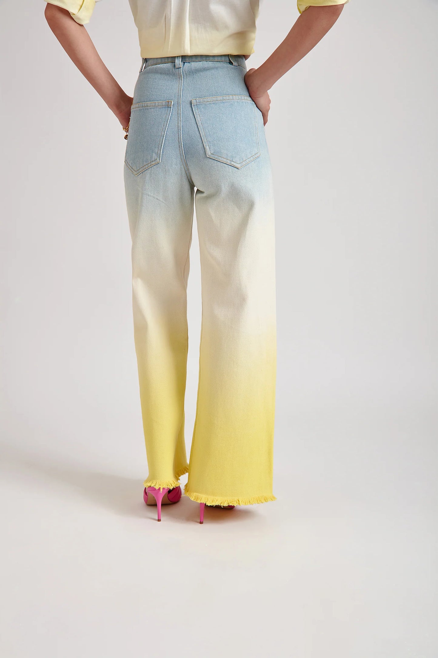 Fashionable Yellow Ombre Wide Leg or Straight Jeans in Two-Tone Design